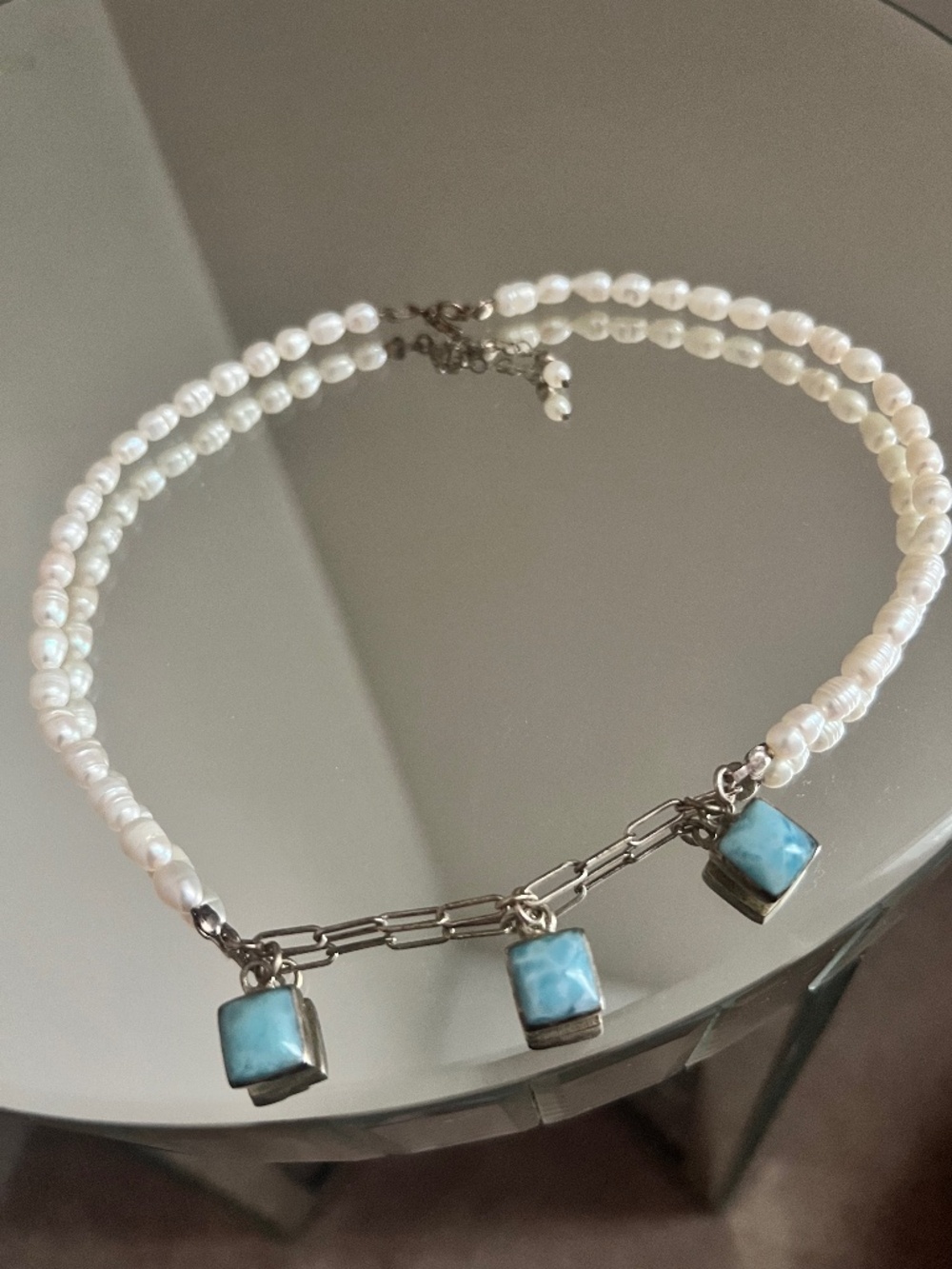 100% real pearl and larimar